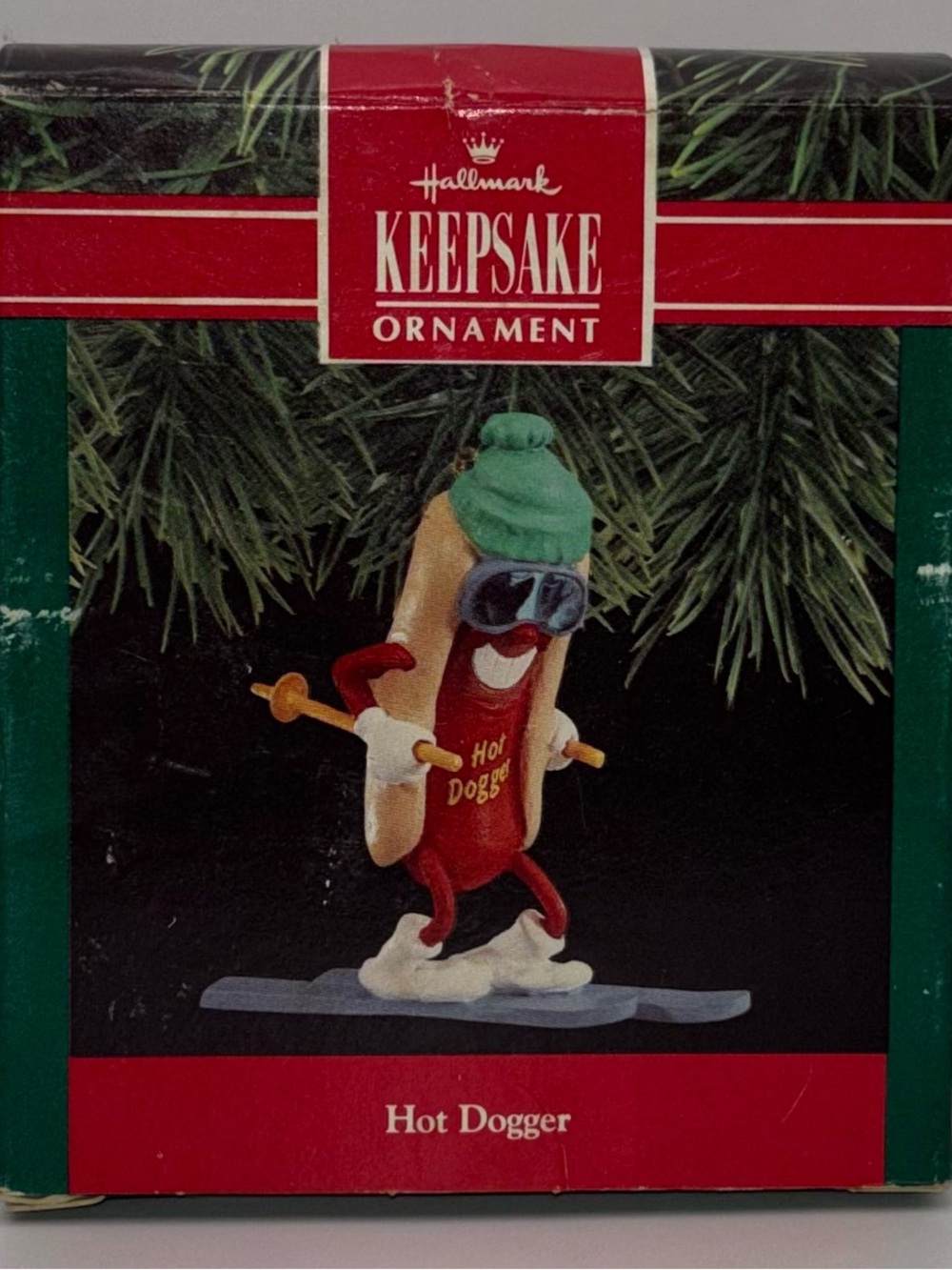 Vintage 1990 Hallmark Keepsake Hot Dogger Skiing Ornament Retro 90s In Box